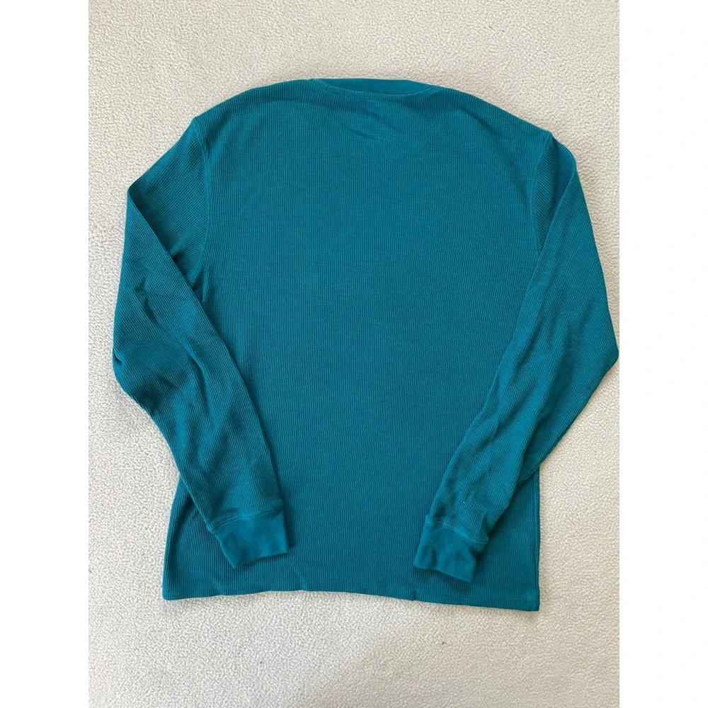 Levis Mens Medium Shirt Teal Waffle Knit Thermal Long Sleeve Crewneck Turquoise